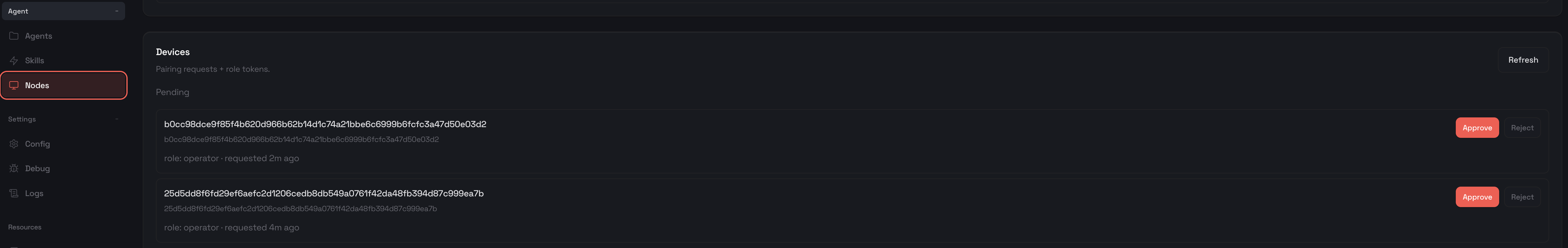 OpenClaw Dashboard showing connected agents and devices